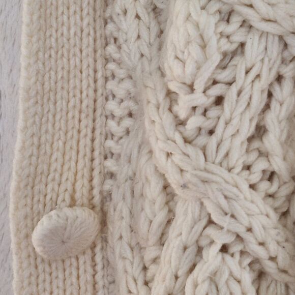 Chunky Cable Knit Hooded CARDIGAN Faux Fur Lined Sweater Tunic Length Pockets M - Picture 8 of 16